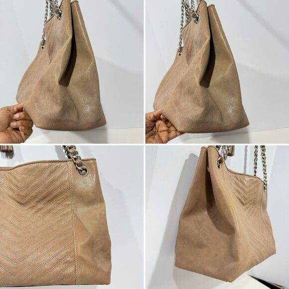 Tory Burch Taupe Distressed Leather Fleming Tote / leather shoulder bag - Picture 12 of 16